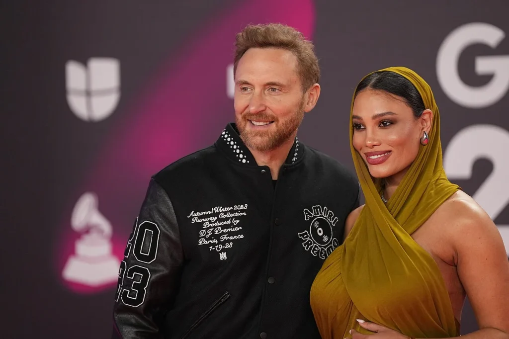David Guetta and Jessica Ledon at 2023 Latin Grammys announcing pregnancy