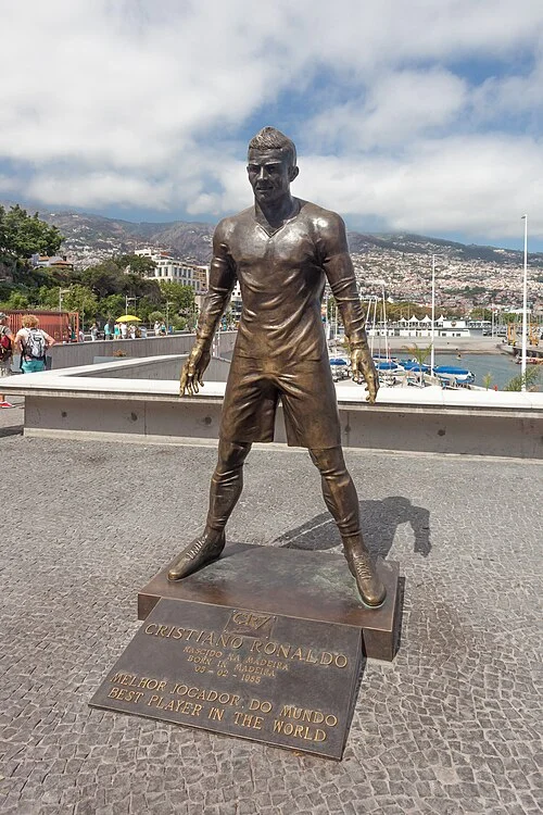 Bronze statue of Cristiano Ronaldo at the harbor in Funchal, Madeira