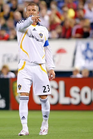 David Beckham in the LA Galaxy kit with the captain's armband