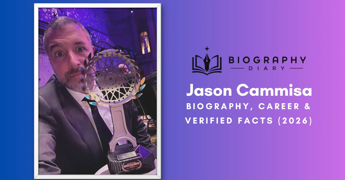 Jason Cammisa holding an automotive journalism award for his Biography Diary 2026 profile.