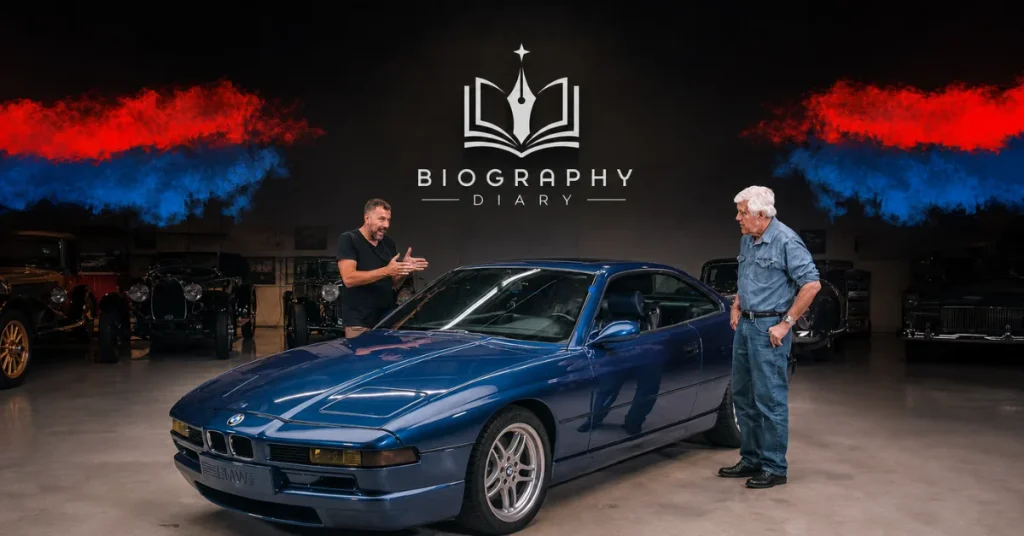 Jason Cammisa and Jay Leno discussing Jason's rare BMW 850 CSi E31 one of 13 U.S. Individual spec on Jay Leno's Garage