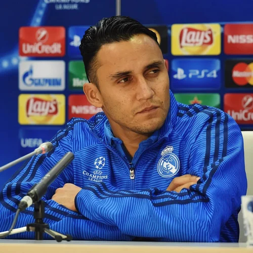 Keylor Navas at a UEFA Champions League press conference as a Real Madrid goalkeeper