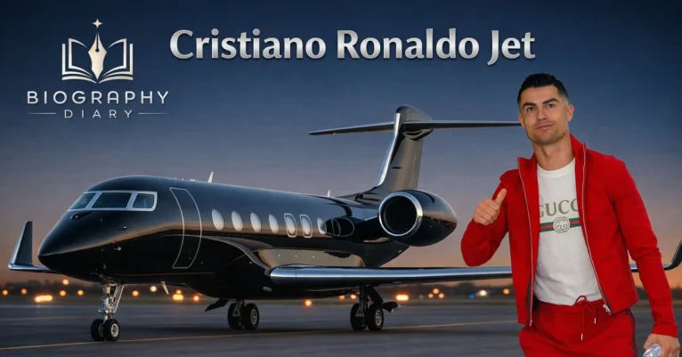 Cristiano Ronaldo standing next to his custom black Gulfstream G650 private jet on the tarmac