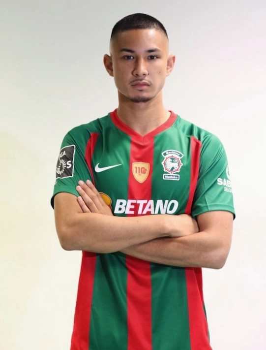 Faiq Bolkiah in his CS Marítimo kit in an official club presentation portrait