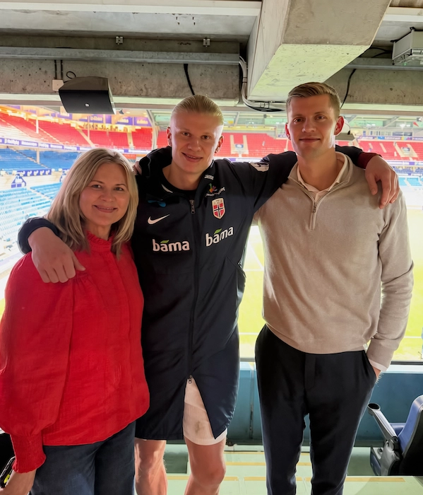 Erling Haaland with his mother Gry Marita Braut and family at a Norway match