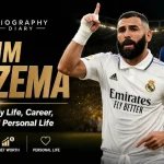 Karim Benzema biography — career collage in Real Madrid and France kits