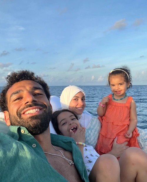 Mohamed Salah with his wife Magi Salah and their daughters Makka and Kayan on a family boat trip