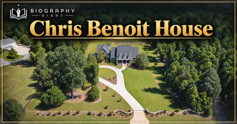 Aerial view of the Green Meadow Lane property in Fayetteville, Georgia, linked to Chris Benoit — AI-enhanced Google Maps imagery, Biography Diary