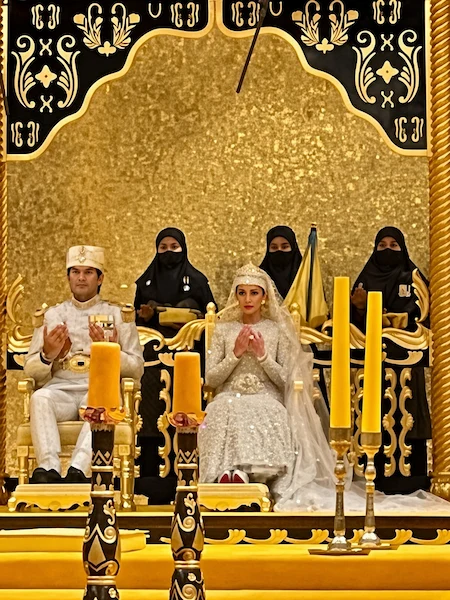 Prince Bahar and Princess Azemah seated during their Diraja wedding ceremony at Istana Nurul Iman, January 2023