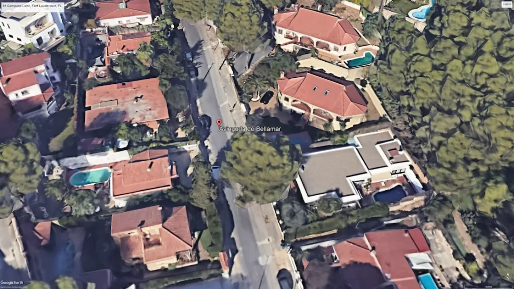 Aerial view of the Bellamar neighborhood in Castelldefels, Spain, where Lionel Messi owned a luxury estate from 2009 to 2021.