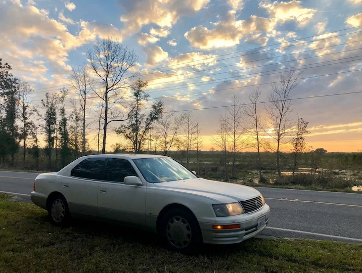 Matt Farah Million Mile Lexus LS400 parked at sunset - confirmed personal asset in net worth audit