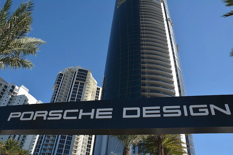 Exterior view of the Porsche Design Tower in Sunny Isles Beach, Miami, where Lionel Messi owns a luxury condominium unit.
