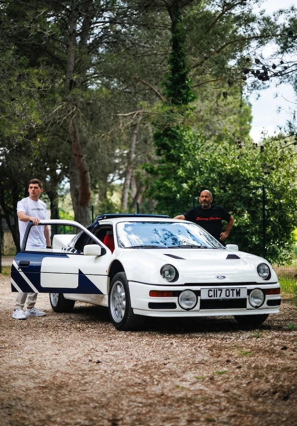 Chris Harris and Max Verstappen with the Ford RS200 Group B rally car for Ford Performance 2025 feature