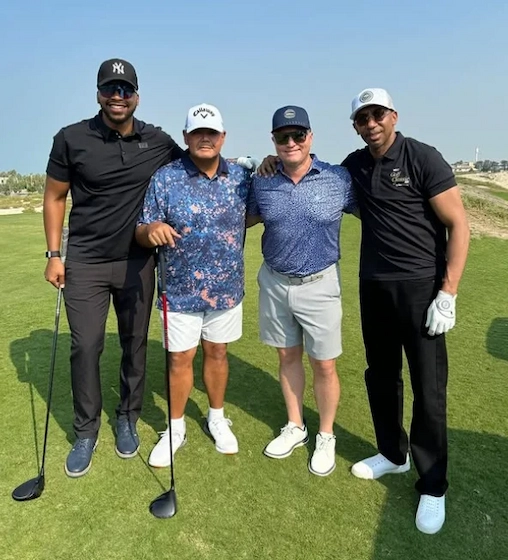 Prince Abdul Hakeem of Brunei on a golf course holding a driver, reflecting his professional golf career